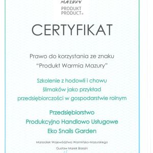 Certyfikat Szkolenia Hodowla Slimakow